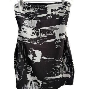 White Fox Get Closer Black / White Graphic Print Mesh Mini Tube Dress Size XL